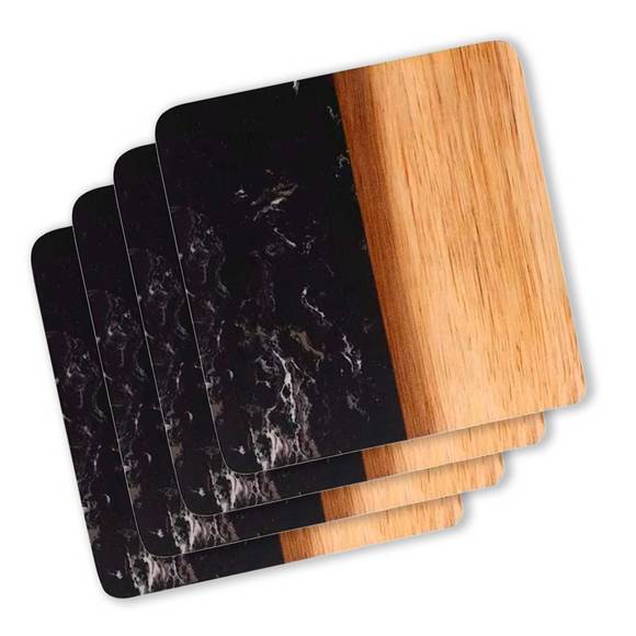 Creative Gifts International - Marble and Acacia Wood Square Coasters - Set Of 4
